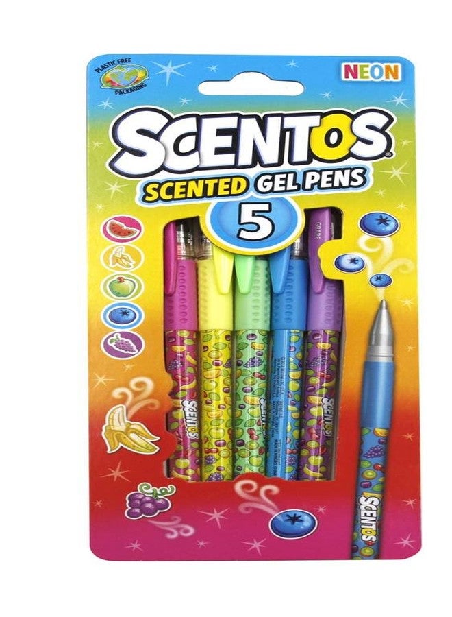 Scentos Scented Non-Toxic Neon Gel Pens Pack of 5 by Fratelli | Great For Drawing,Coloring,Writing And Gifting/Return Gifts | Designed in the USA - Image 2